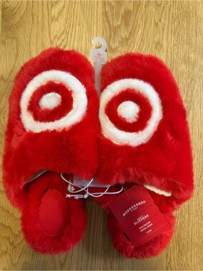 Target NWT Red Plush Slippers with White Target Circles